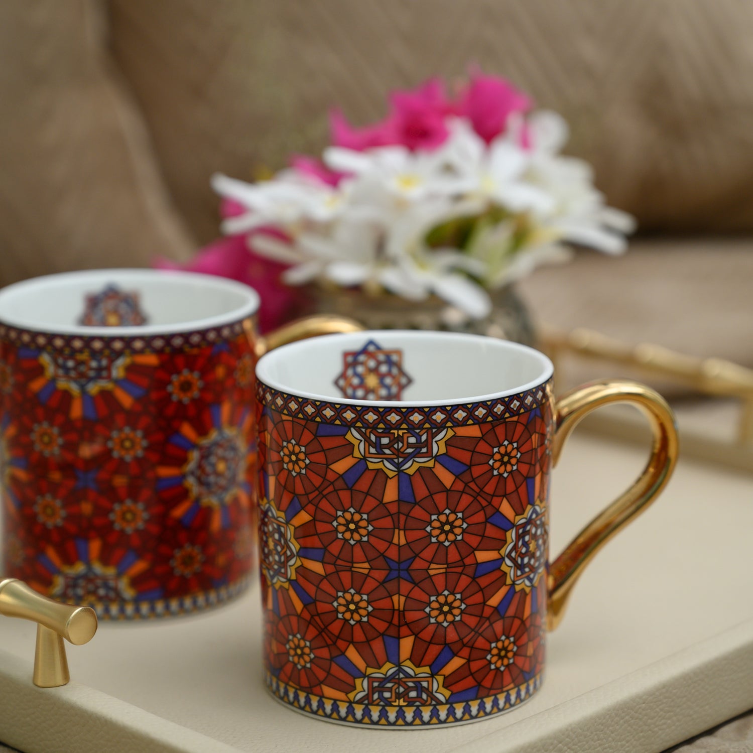 FEZ - MUGS WITH GOLD ACCENT - SET OF 2
