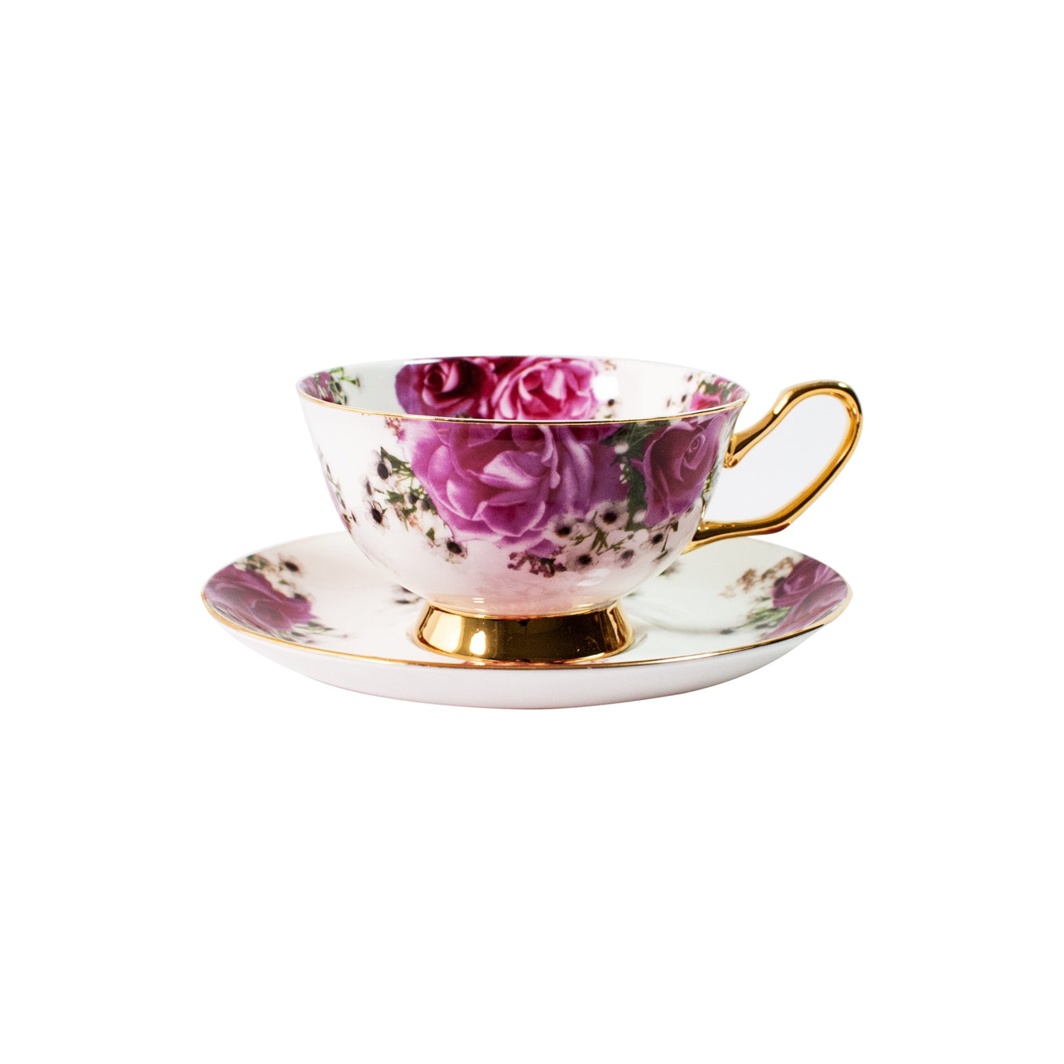 ROZA 2 - TEA CUP & SAUCER WITH GOLD ACCENT - SET OF 4