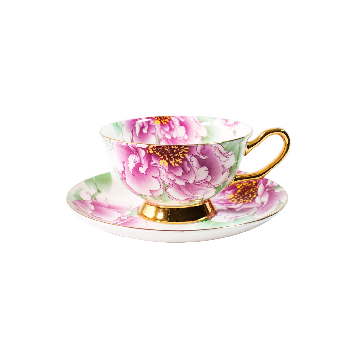 PEONY - TEA CUP & SAUCER WITH GOLD ACCENT - SET OF 4