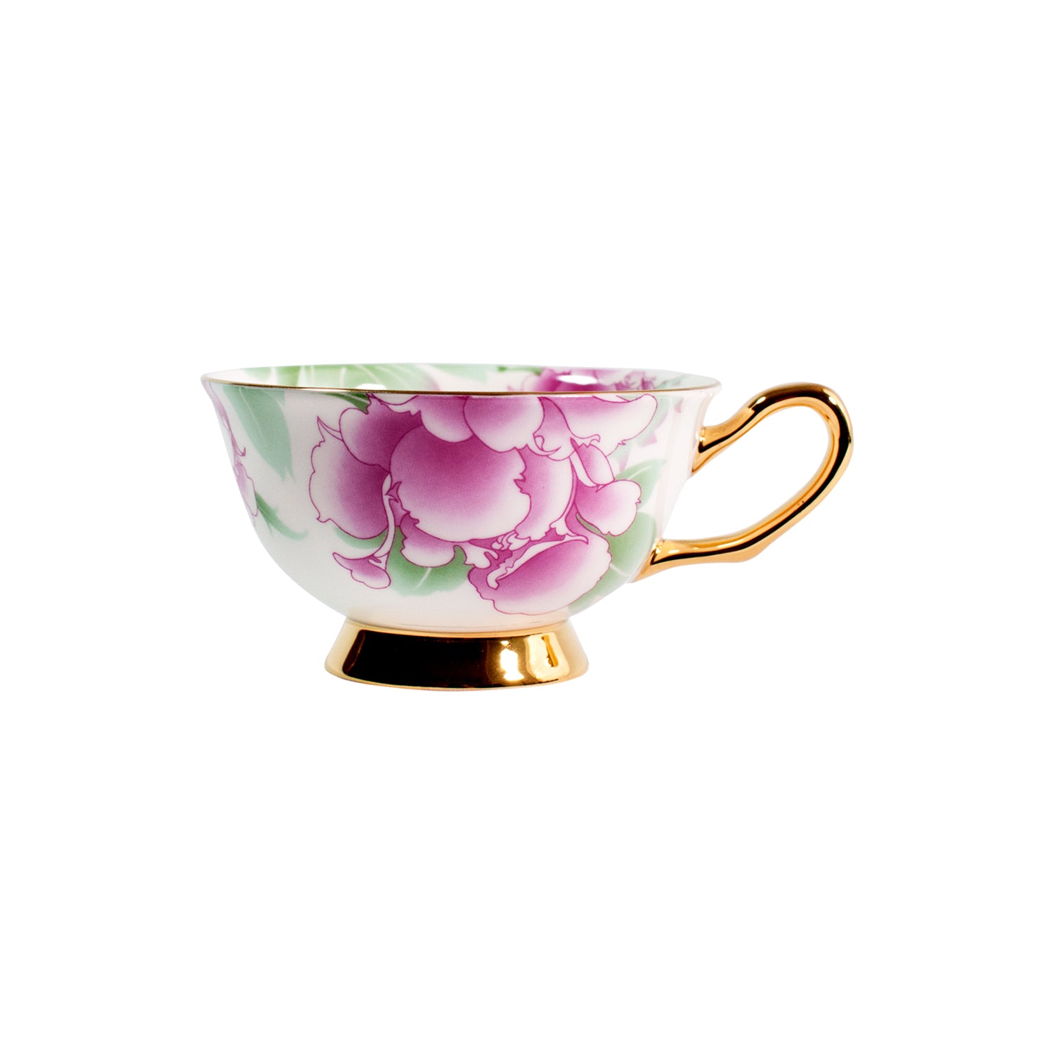PEONY - TEA CUP & SAUCER WITH GOLD ACCENT - SET OF 4