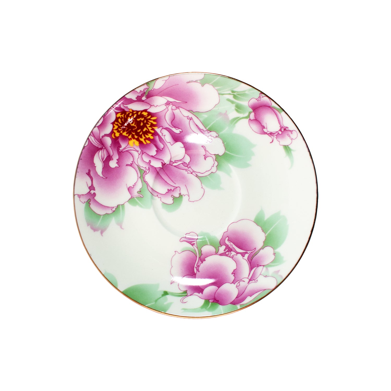 PEONY - TEA CUP & SAUCER WITH GOLD ACCENT - SET OF 4