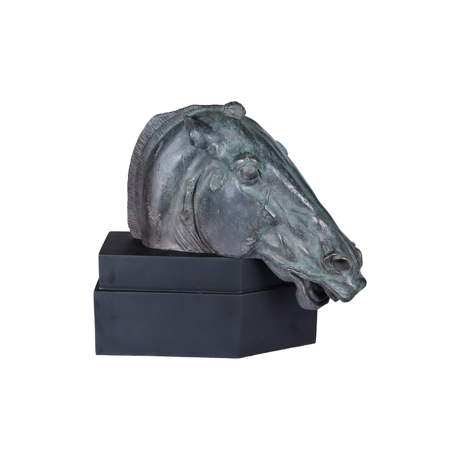 ANCIENT HORSE HEAD ON MARBLE BASE
