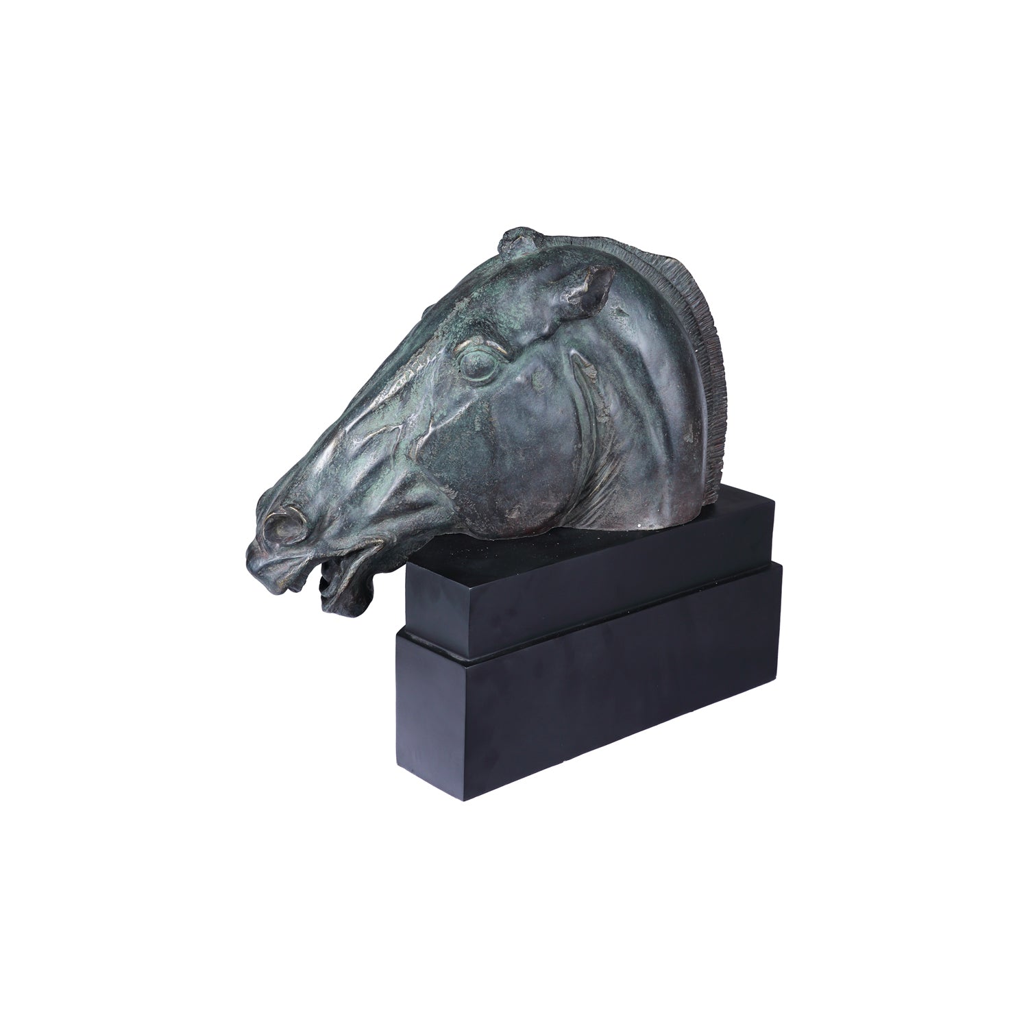 ANCIENT HORSE HEAD ON MARBLE BASE