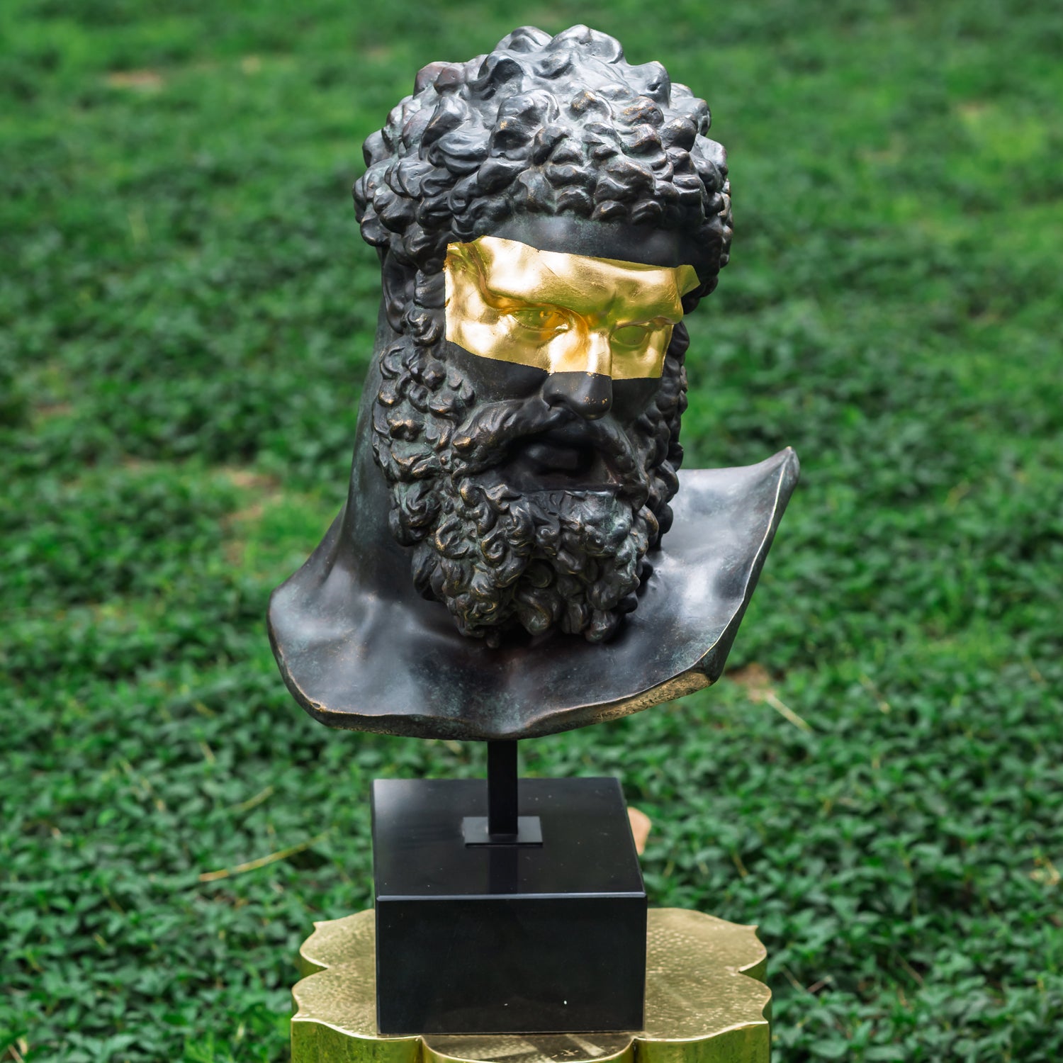 HERCULES BUST SCULPTURE LARGE ON MARBLE BASE