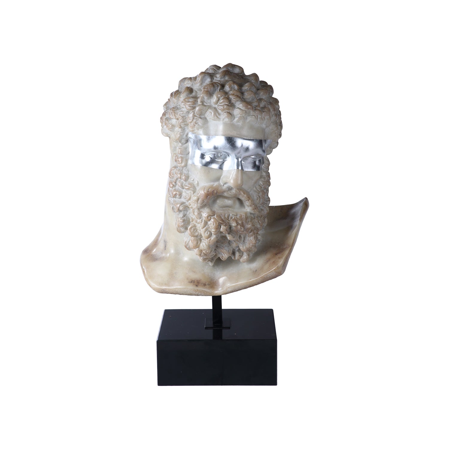 HERCULES BUST SCULPTURE LARGE ON MARBLE BASE