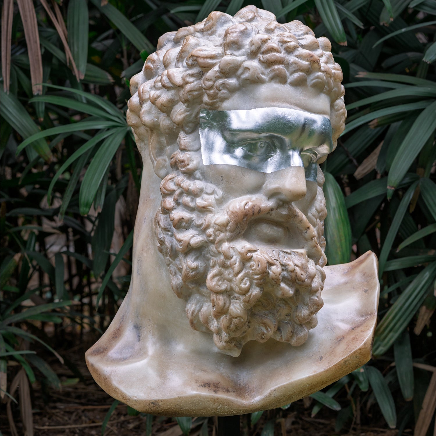 HERCULES BUST SCULPTURE LARGE ON MARBLE BASE