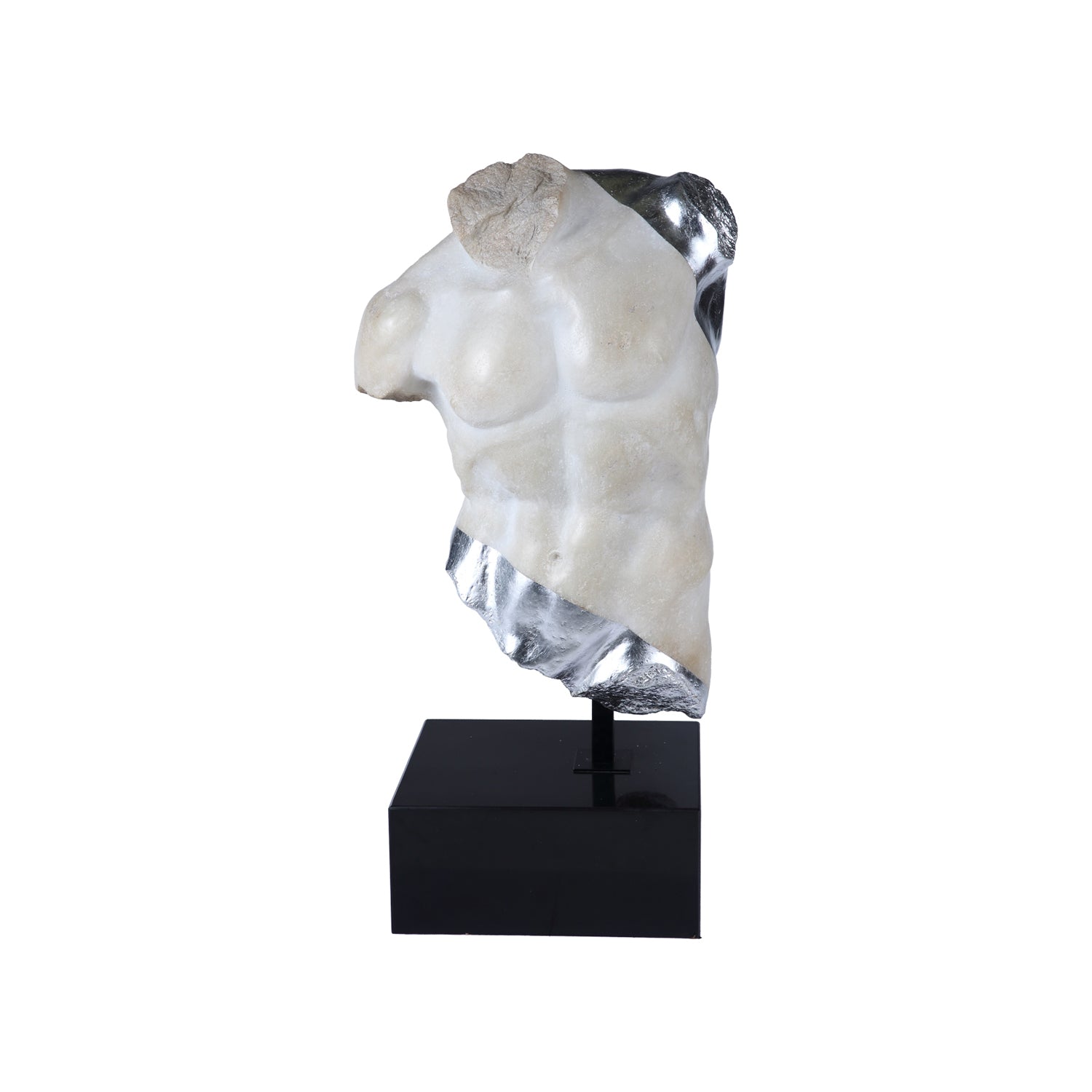 ANCIENT MALE TORSO SCULPTURE ON MARBLE BASE