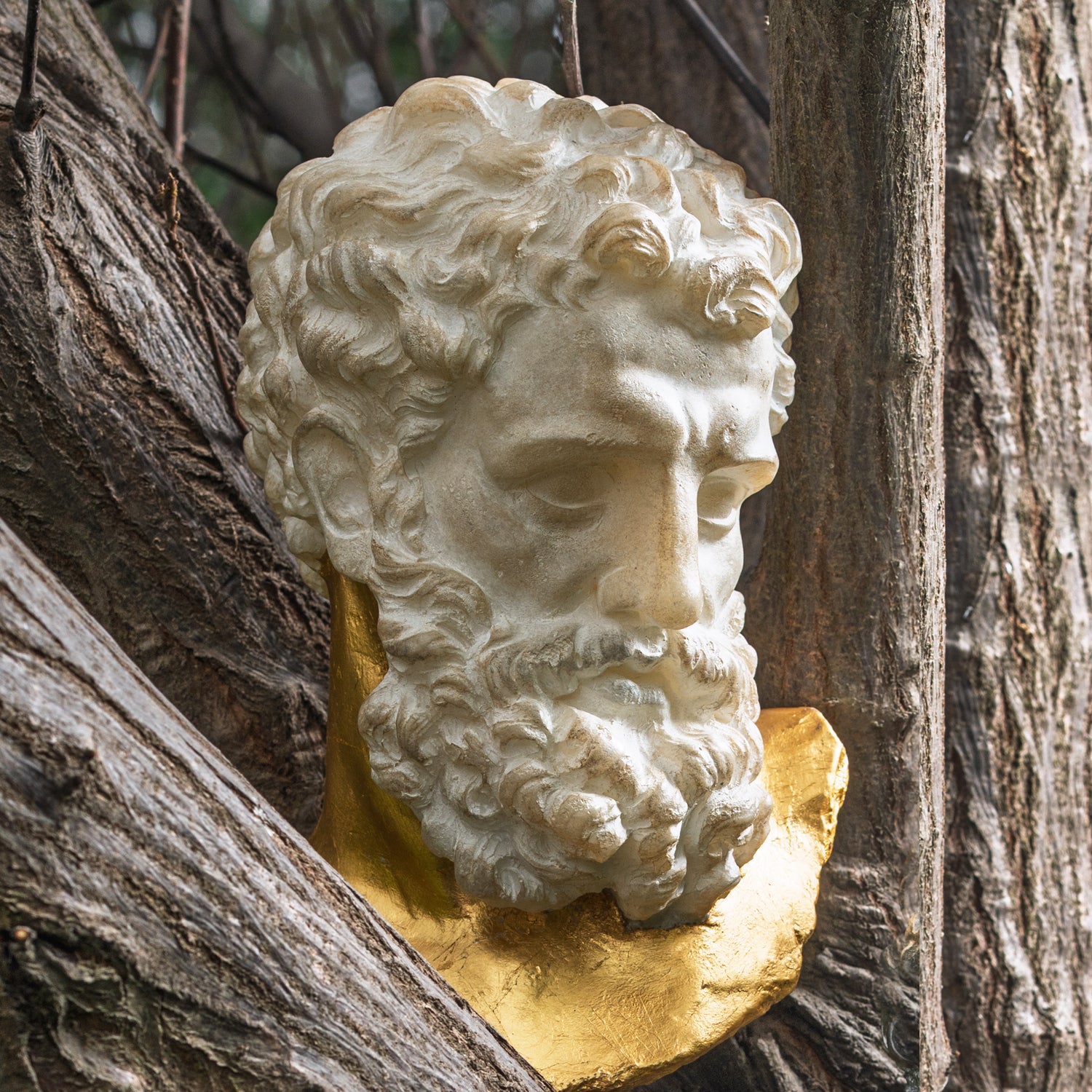 HERCULES BUST SCULPTURE MEDIUM ON MARBLE BASE