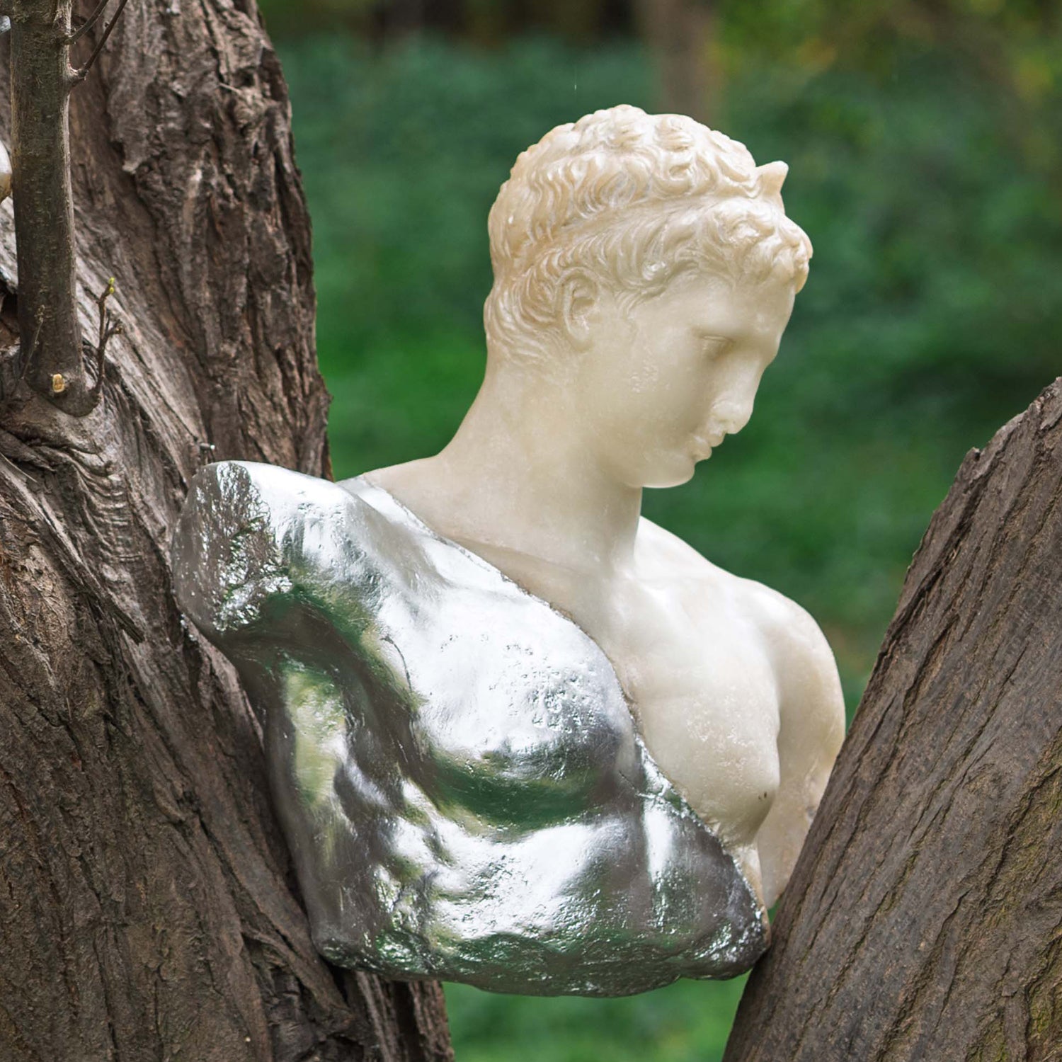 ANTINOUS FARNESIO BUST SCULPTURE ON MARBLE BASE