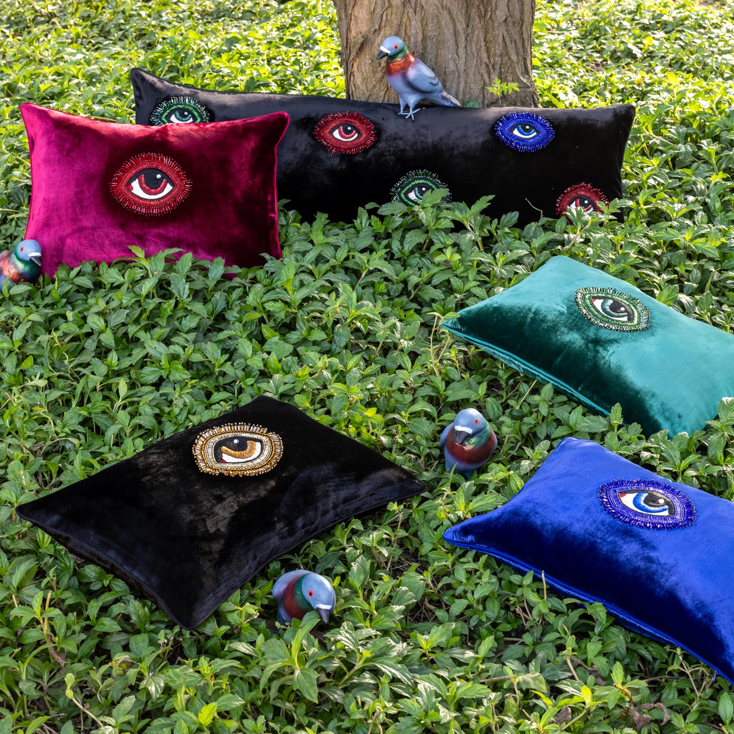 NAZAR (NOIR) - EMBROIDERED MINI LUMBAR CUSHION SET OF 2