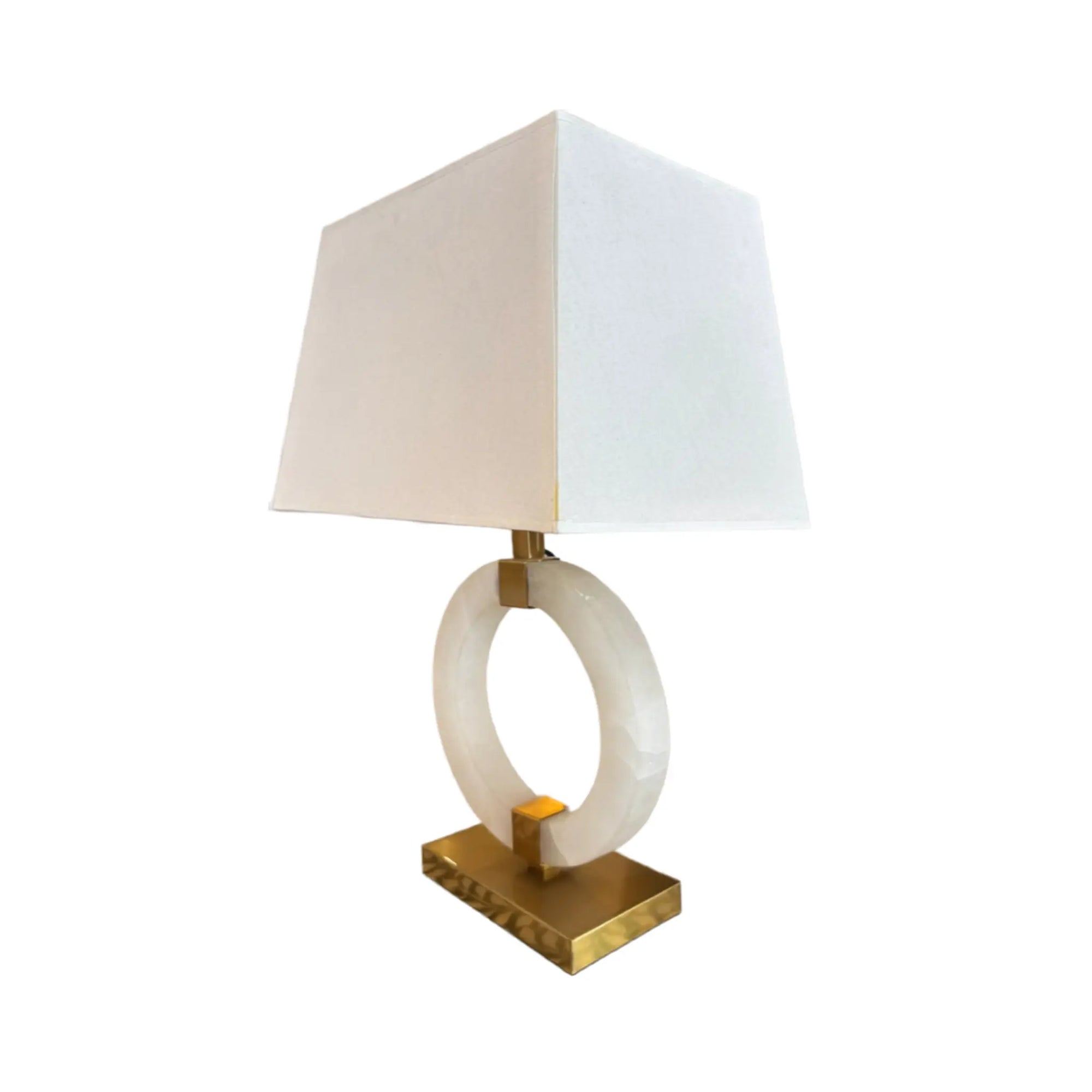 GEO GLOW, WHITE MARBLE WITH GOLD METAL TABLE LAMP - WHITE SHADE | NEW IN
