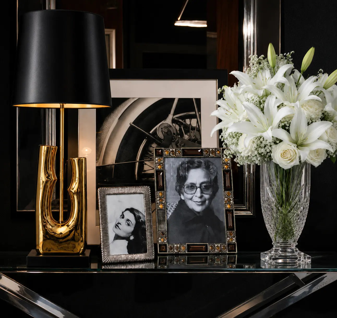 EMPIRE D'OR,  WITH GOLD METAL BODY TABLE LAMP - BLACK SHADE | NEW IN