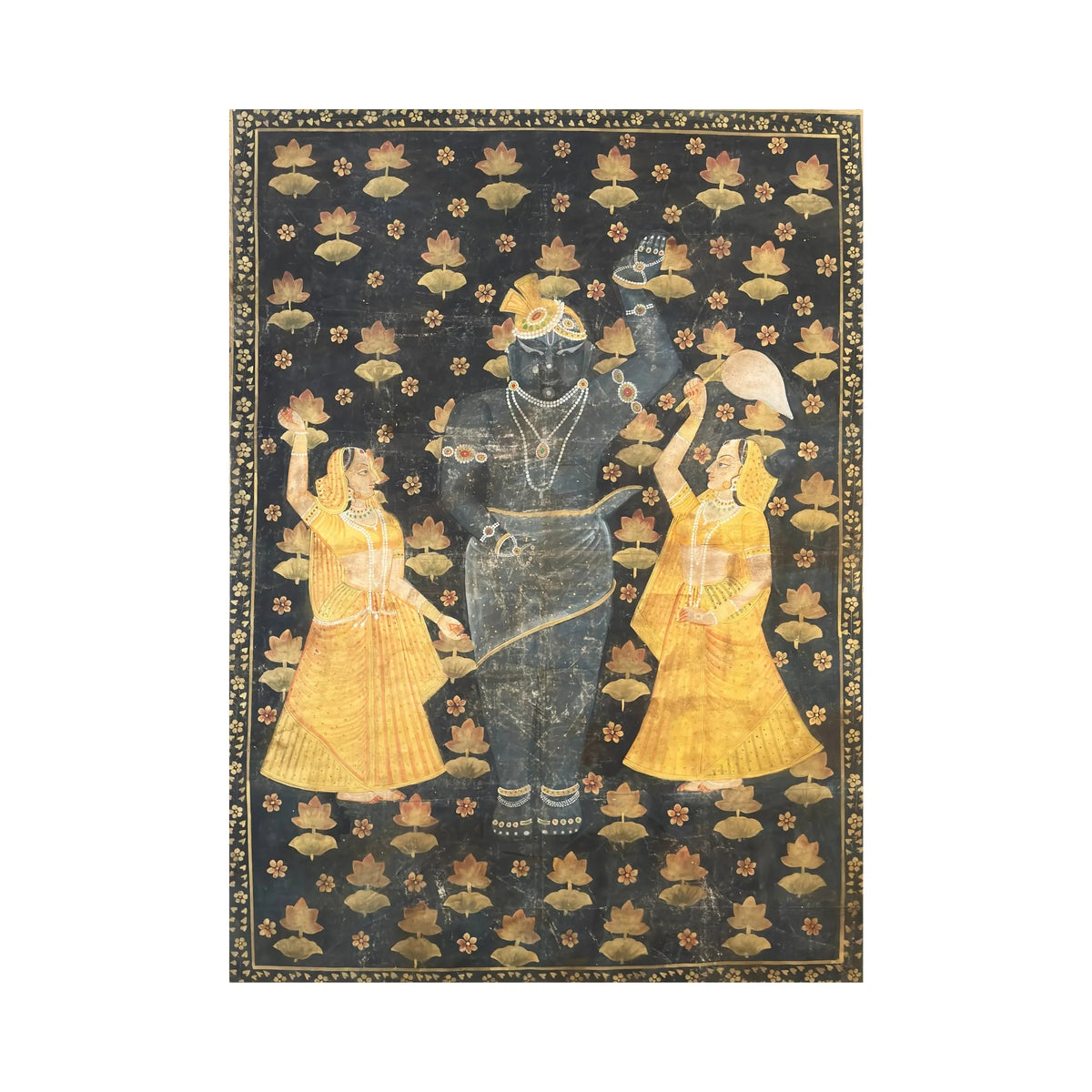 Krishna in Golden lotus Raas Pichwai