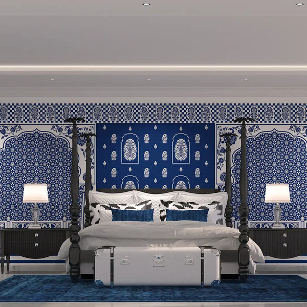 Rang Mahal | Lustre | Indigo | Wallpaper