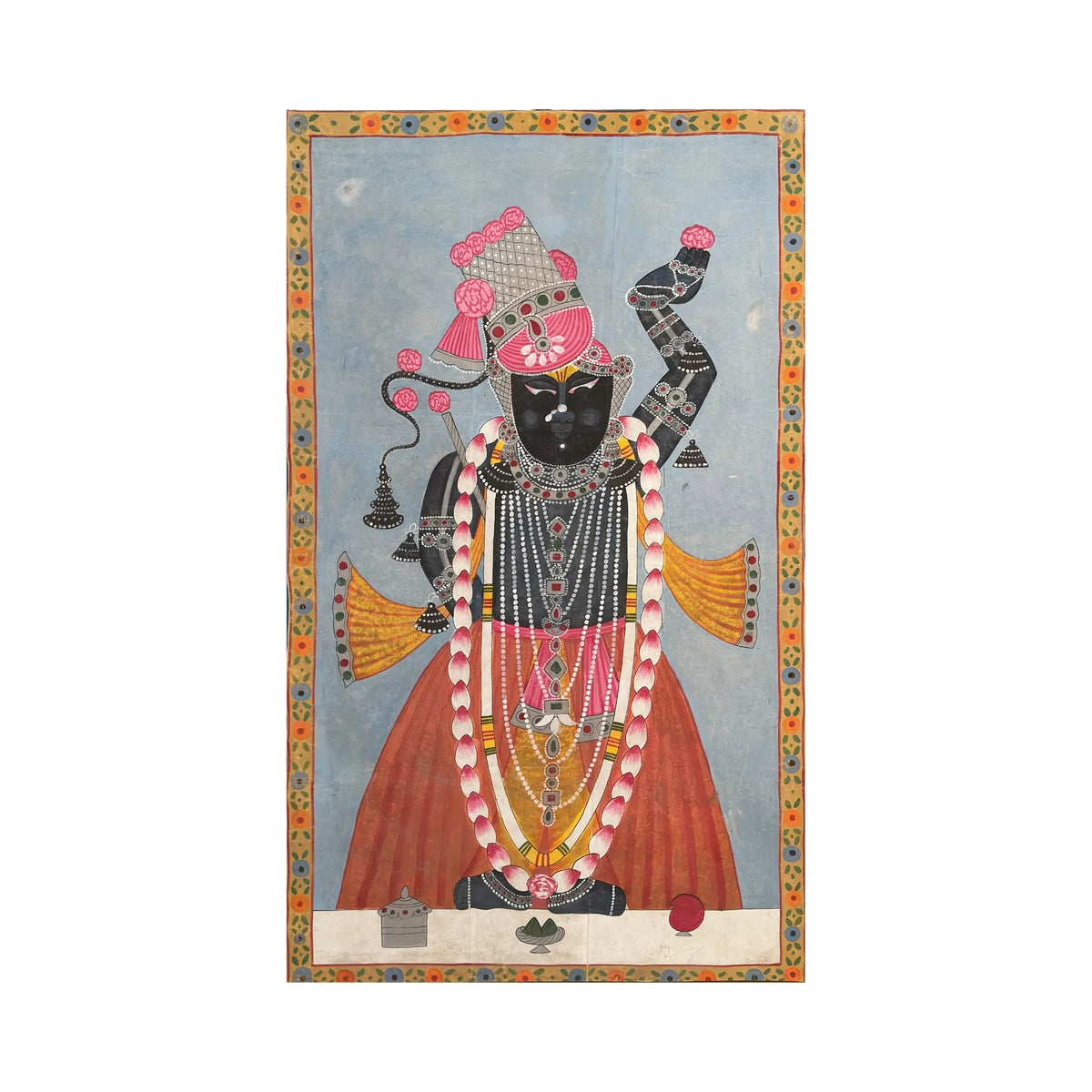 Shrinathji Adorned with Lotus Garland Pichwai