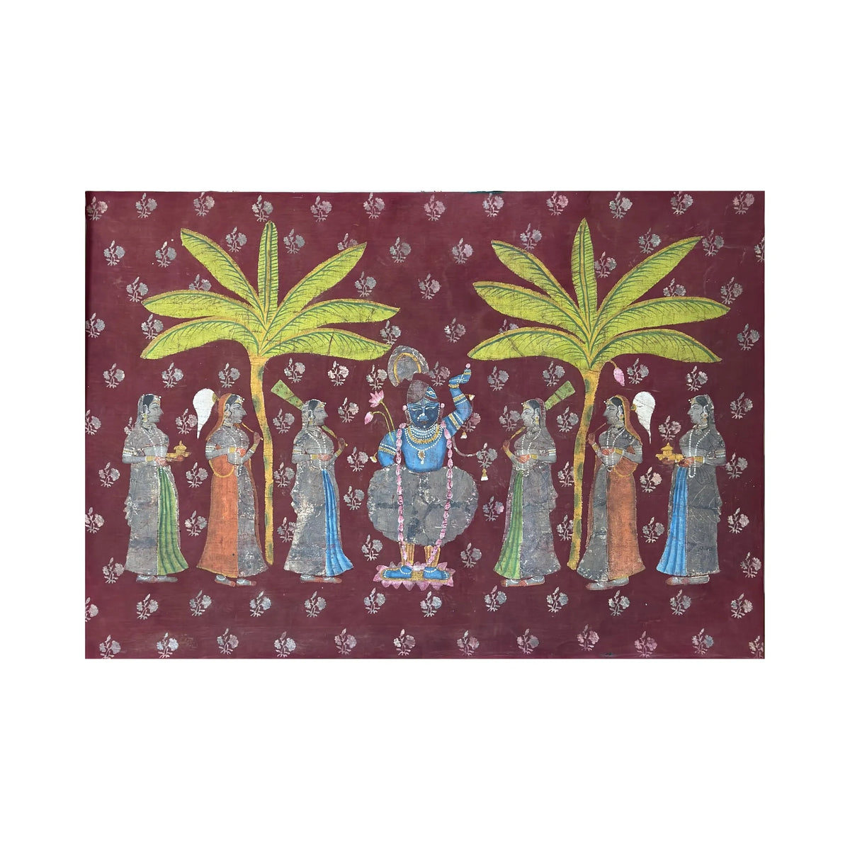 Shrinathji With Gpis Under Banana Tree Pichwai