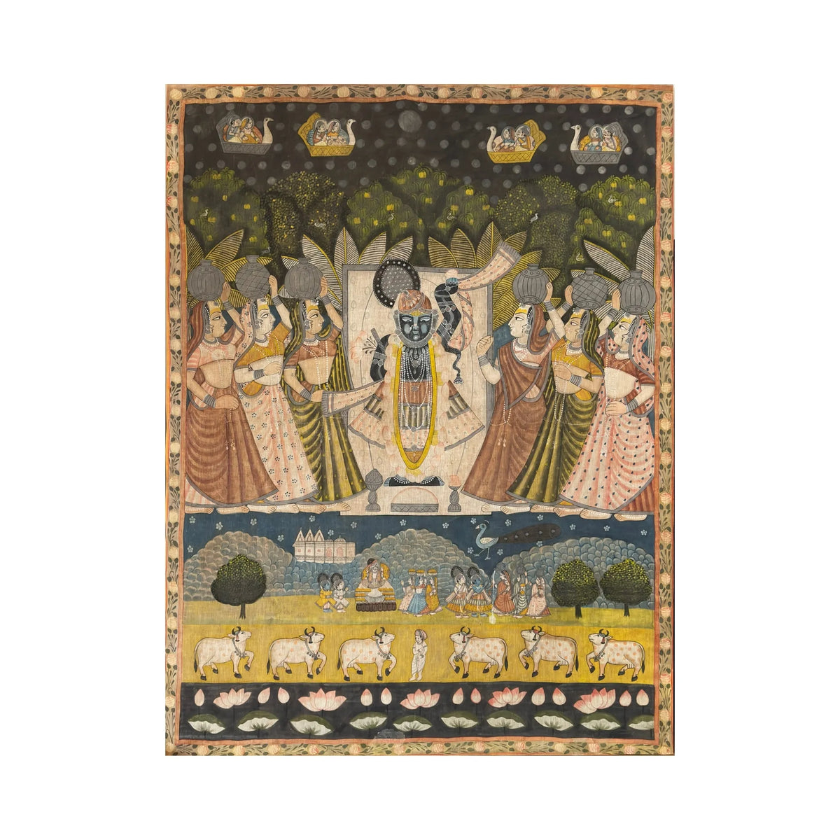 Shrinathji Worshipped by Gopis with Water Pots Pichwai